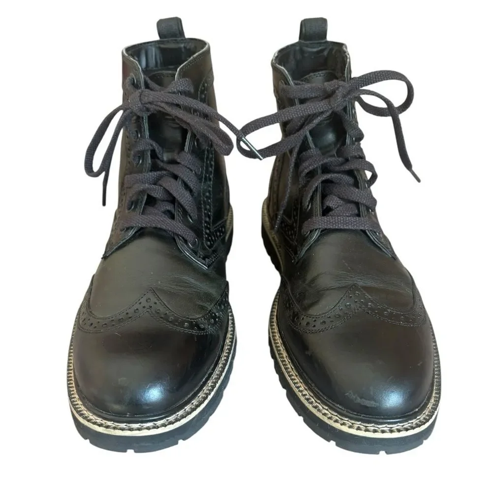 Timberland Black Britton Hill Wingtip Boots Leather Oxford Mens Size 9.
